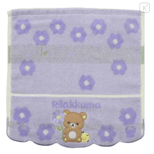 Japan San-X Jacquard Mini Towel Handkerchief - Kiiroitori & Rilakkuma : Flower Purple - 1
