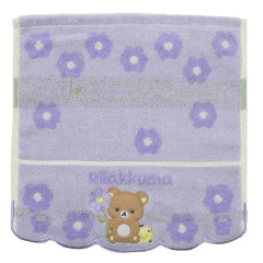Japan San-X Jacquard Mini Towel Handkerchief - Kiiroitori & Rilakkuma : Flower Purple