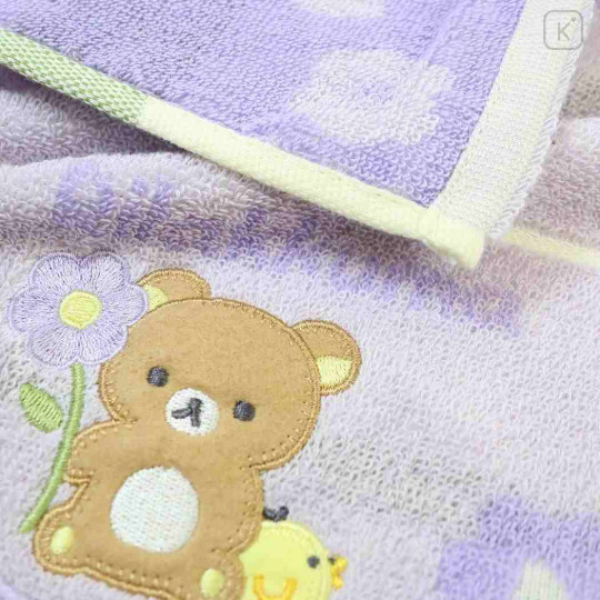 Japan San-X Jacquard Mini Towel Handkerchief - Kiiroitori & Rilakkuma : Flower Purple - 2