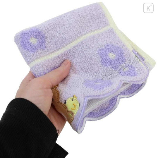 Japan San-X Jacquard Mini Towel Handkerchief - Kiiroitori & Rilakkuma : Flower Purple - 3