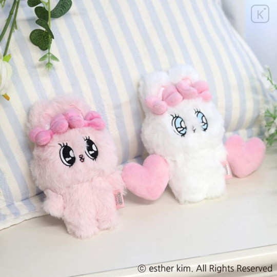 Japan Esther Bunny Magnet Plush Keychain - Heart White - 3