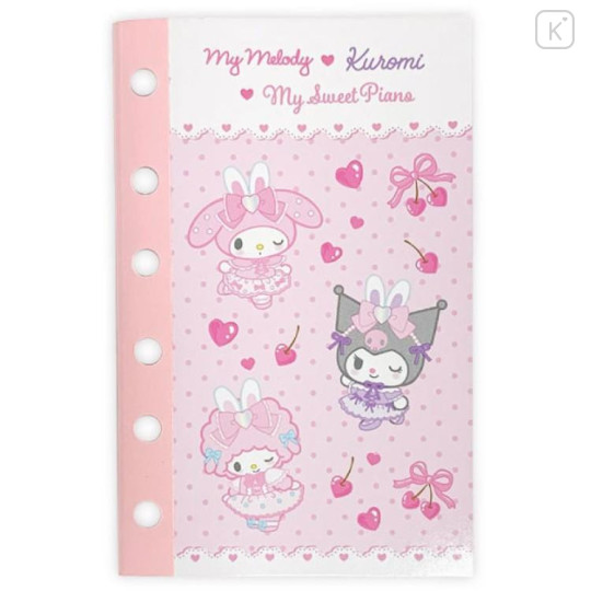Japan Sanrio 6 Hole Sticker Notebook - Kuromi & My Melody & My Sweet Piano : Bunnies Ballerina Rabbit - 1
