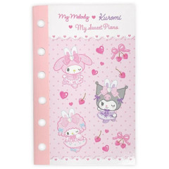 Japan Sanrio 6 Hole Sticker Notebook - Kuromi & My Melody & My Sweet Piano : Bunnies Ballerina Rabbit