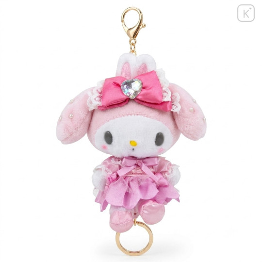 Japan Sanrio Plush Mascot Retractable Reel Keychain - My Melody : Bunnies Ballerina Rabbit - 1
