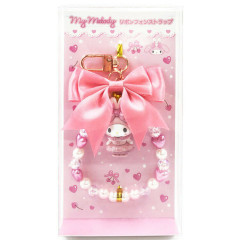 Japan Sanrio Beaded Phone Charm Hand Strap - My Melody : Bunnies Ballerina Rabbit