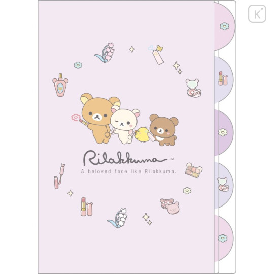 Japan San-X Original 5 Pockets A4 Clear File - Rilakkuma : Makeup Rilakkuma Light Purple - 1