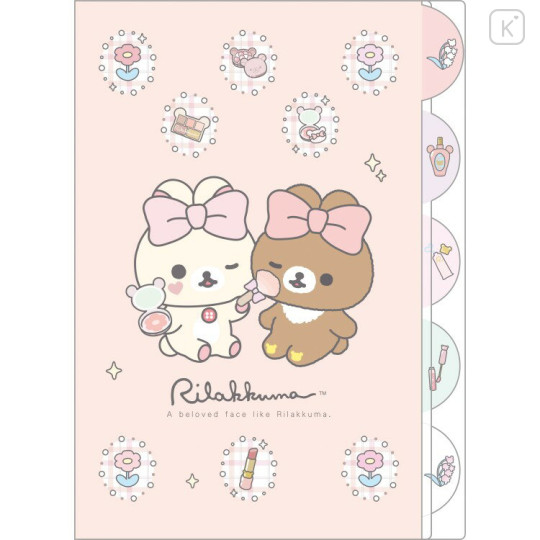 Japan San-X Original 5 Pockets A4 Clear File - Chairoikoguma & Korilakkuma : Makeup Rilakkuma Light Pink - 1