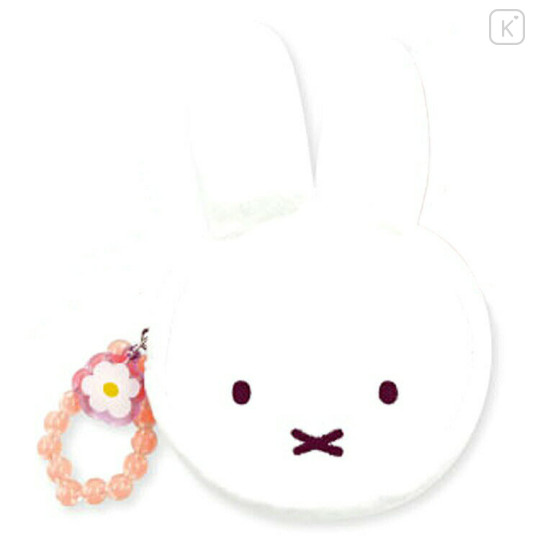 Japan Miffy Face-shaped Pouch with Carabiner - Orange Flower Bead Bijou - 1
