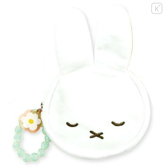 Japan Miffy Face-shaped Pouch with Carabiner - Mint Flower Bead Bijou - 1