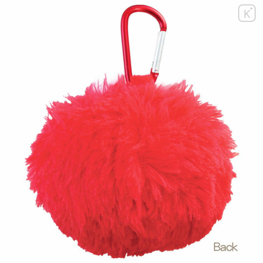 Japan Sesame Street Fluffy Plush Mini Pouch with Carabiner - Elmo Happy Face - 2
