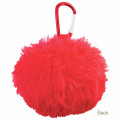 Japan Sesame Street Fluffy Plush Mini Pouch with Carabiner - Elmo Happy Face - 2