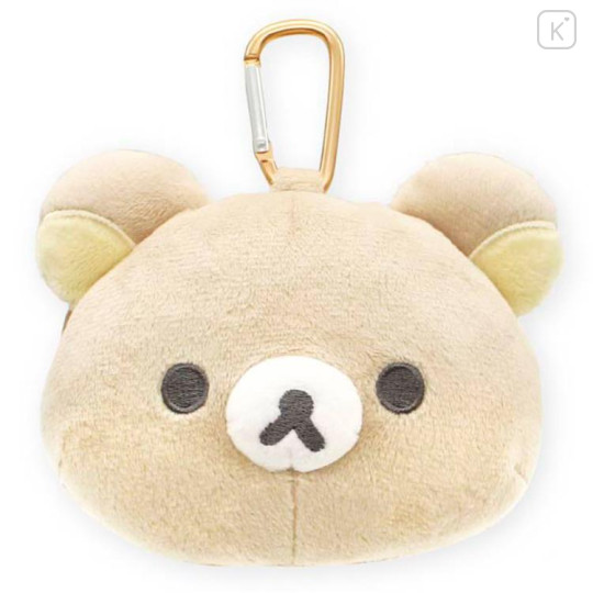 Japan San-X Fluffy Plush Mini Pouch with Carabiner - Rilakkuma : Face - 1