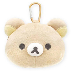 Japan San-X Fluffy Plush Mini Pouch with Carabiner - Rilakkuma : Face