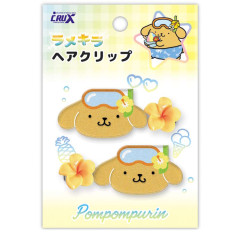 Japan Sanrio Acrylic Hair Clip Set - Pompompurin : Tan Sunburned Swimsuit Summer Glitter