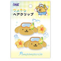 Japan Sanrio Acrylic Hair Clip Set - Pompompurin : Tan Sunburned Swimsuit Summer Glitter - 1