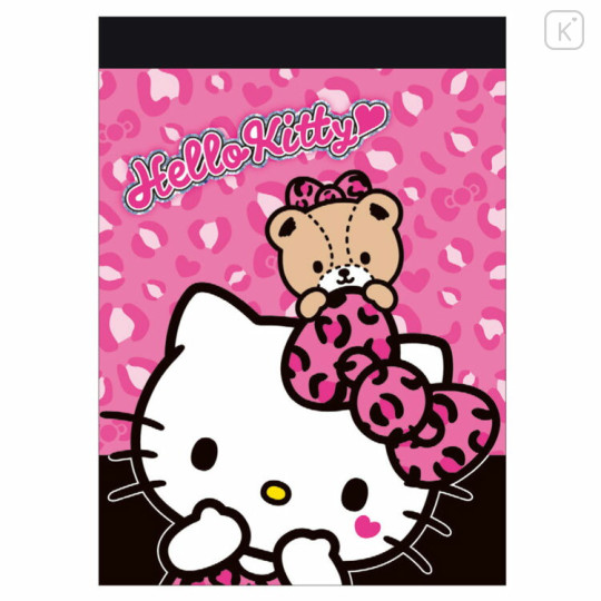 Japan Sanrio Mini Notepad - Hello Kitty & Tiny Chum : Big Ribbon Leopard Pink - 1