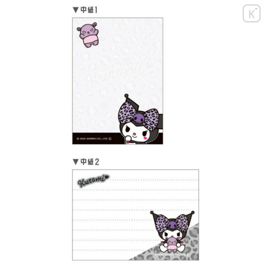 Japan Sanrio Mini Notepad - Kuromi : Big Ribbon Leopard Purple - 2