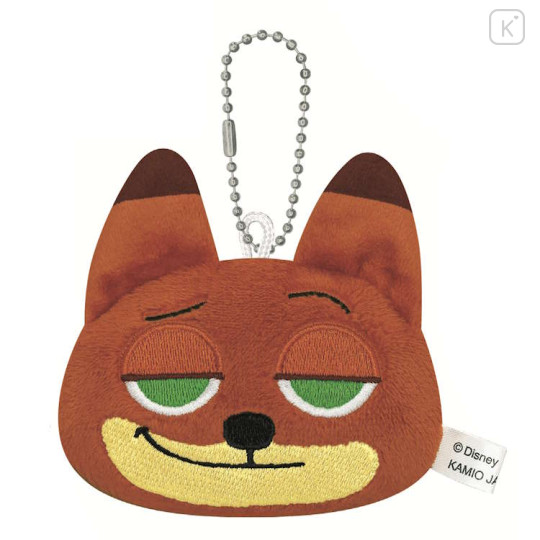 Japan Disney Mini Fluffy Plush Keychain - Zootopia : Nick Face Smirk - 1