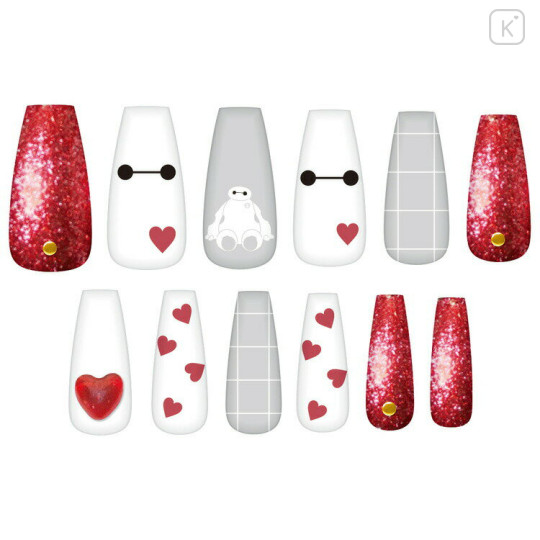 Japan Disney Nail Tips - Baymax : Heart Red White - 2