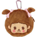 Japan Monchhichi Fluffy Plush Mini Pouch with Carabiner - Bebichhichi-chan : Face Smile - 1