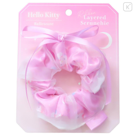 Japan Sanrio Ribbon Layered Scrunchie - Hello Kitty : Ballet Core - 1