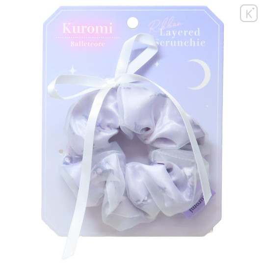 Japan Sanrio Ribbon Layered Scrunchie - Kuromi : Ballet Core - 1
