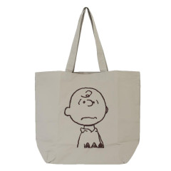 Japan Peanuts Embroidery Tote Bag - Charlie Brown : Beige