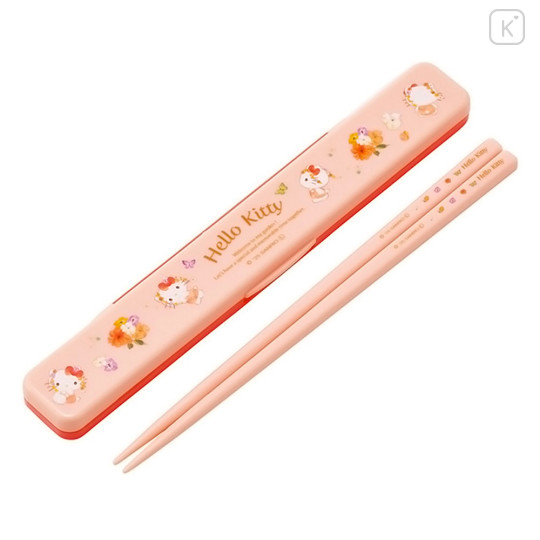 Japan Sanrio Chopsticks 18cm with Case - Hello Kitty : Watercolor Floral - 1