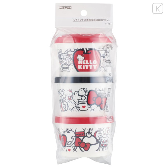 Japan Sanrio Joint Type Food Storage Container Set - Hello Kitty : Red - 3