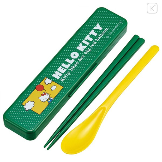 Japan Sanrio Chopsticks 18cm & Spoon with Case - Hello Kitty : Retro - 1