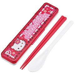 Japan Sanrio Chopsticks 18cm & Spoon with Case - Hello Kitty : School