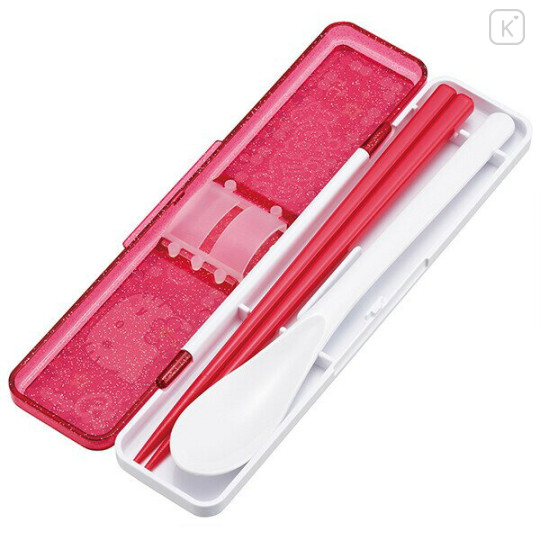 Japan Sanrio Chopsticks 18cm & Spoon with Case - Hello Kitty : School - 3