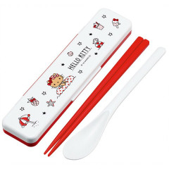 Japan Sanrio Chopsticks 18cm & Spoon with Case - Hello Kitty : Summer