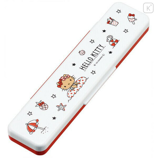 Japan Sanrio Chopsticks 18cm & Spoon with Case - Hello Kitty : Summer - 2