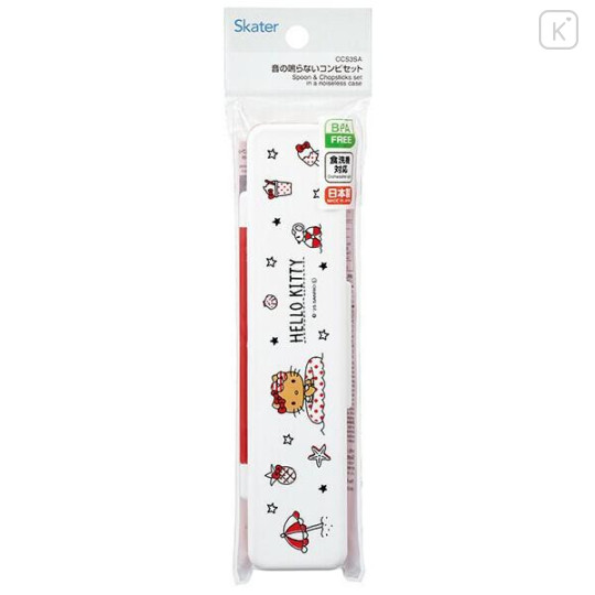 Japan Sanrio Chopsticks 18cm & Spoon with Case - Hello Kitty : Summer - 4