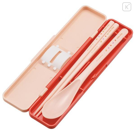 Japan Sanrio Chopsticks 18cm & Spoon with Case - Hello Kitty : Pastel Watercolor Floral - 3