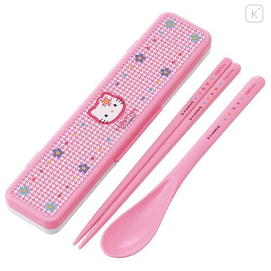 Japan Sanrio Chopsticks 18cm & Spoon with Case - Hello Kitty : Kaohana - 1