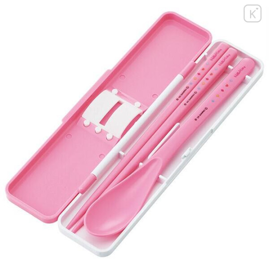 Japan Sanrio Chopsticks 18cm & Spoon with Case - Hello Kitty : Kaohana - 3