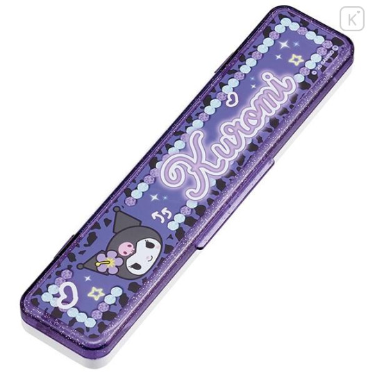 Japan Sanrio Chopsticks 18cm & Spoon with Case - Kuromi : School - 2