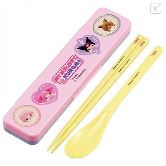 Japan Sanrio Chopsticks 18cm & Spoon with Case - Kuromi & My Melody : Netflix - 1