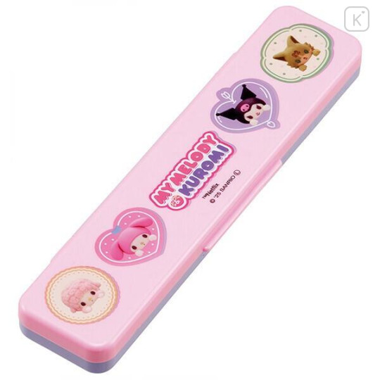 Japan Sanrio Chopsticks 18cm & Spoon with Case - Kuromi & My Melody : Netflix - 2