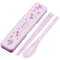 Japan Sanrio Chopsticks 18cm & Spoon with Case - Kuromi : Pastel Watercolor Floral - 1