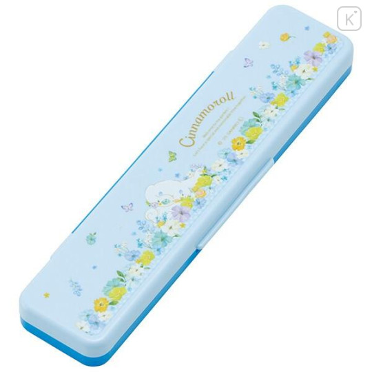 Japan Sanrio Chopsticks 18cm & Spoon with Case - Cinnamoroll : Pastel Watercolor Floral - 2