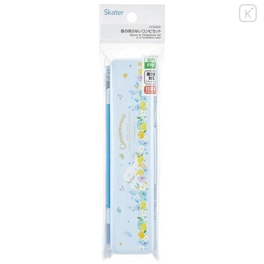 Japan Sanrio Chopsticks 18cm & Spoon with Case - Cinnamoroll : Pastel Watercolor Floral - 4