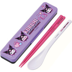 Japan Sanrio Chopsticks 18cm & Spoon with Case - Kuromi : KUROMIfy the World