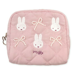 Japan Miffy Quilted Cosmetic Pouch - Ribbon Light Pink