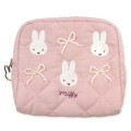 Japan Miffy Quilted Cosmetic Pouch - Ribbon Light Pink - 1