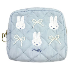 Japan Miffy Quilted Cosmetic Pouch - Ribbon Light Blue