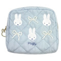 Japan Miffy Quilted Cosmetic Pouch - Ribbon Light Blue - 1