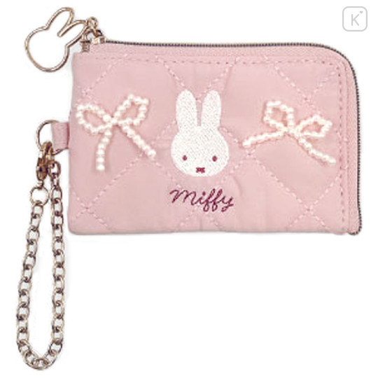 Japan Miffy Pass Case Card Holder - Quilted Ribbon Light Pink - 1